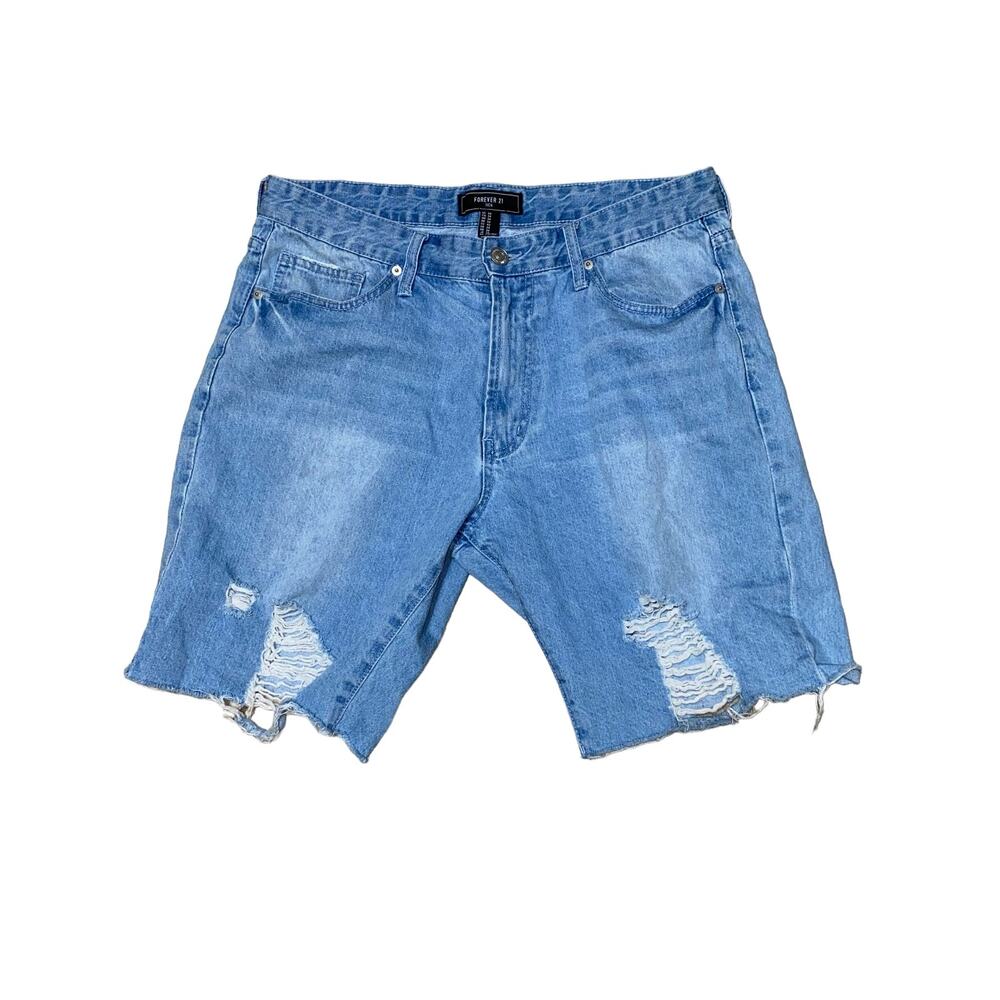Forever 21 Men’s Blue Denim Cut Off Distressed Jean Shorts Size 34